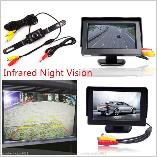 120° car license plate fame reverse backup cmos ir camera &amp; lcd tft monitor kits