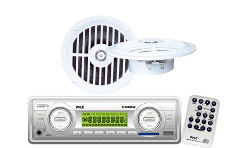 White plmr89ww marine boat am/fm wb mp3 aux usb sd receiver + 2 speakers package