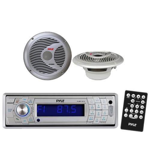 Detachable face marine sd usb receiver &amp; wireless bluetooth +2 silver speakers