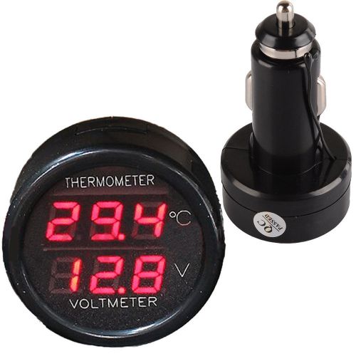 Hs car red &amp; red led digital display 2 in 1 dual thermometer voltmeter 12v