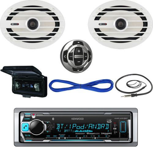 6x9&#034; marine speakers w/wires,kmr-m315bt bluetooth usb radio/remote,cover,antenna