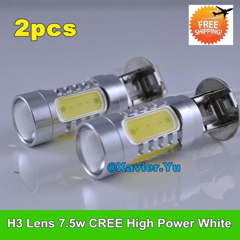 Super bright h3 7.5w car led bulb fog lamp driving light with lens 10-24v 2pcs a