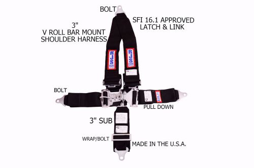 Rjs racing sfi 16.1 latch &amp; link 5 pt harness v roll bar mount black 50502-16-23