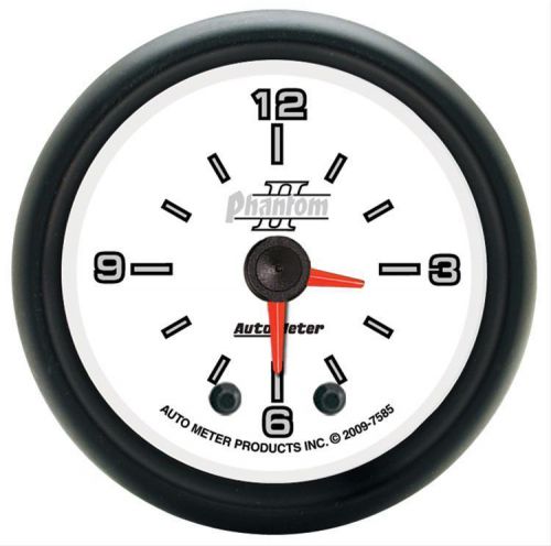 Autometer phantom ii electrical clock gauge 2 1/16&#034; dia white face 7585