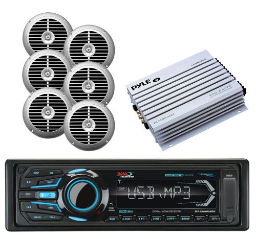 6 silver marine 6.5&#034; speakers,400w amplifier&amp;mr1308uabk usb bluetooth ipod radio