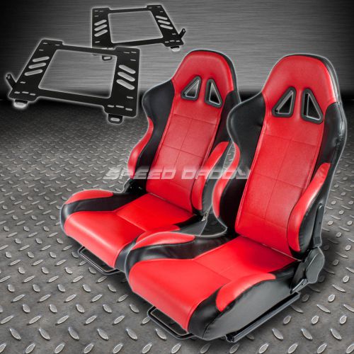 Pair type-5 reclining black red woven racing seat+bracket for 98-05 mx-5 nb