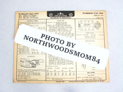 Aea tune up chart for 1959 plymouth eight savoy belvedere fury sport mp2 specs