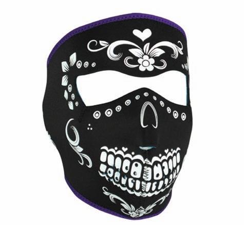 2 in 1 reversible motorcycle biker, ski mobile neoprene face mask - b & w muerte