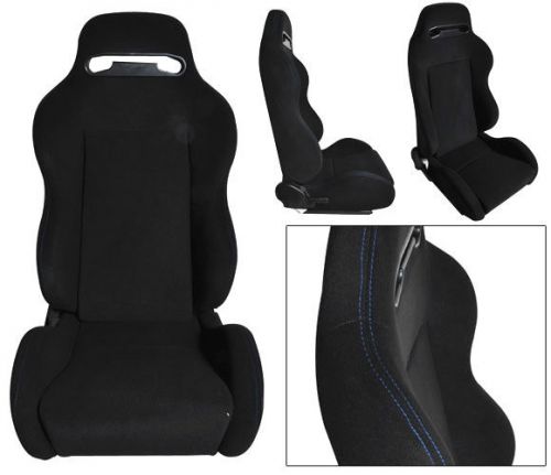 New 1 pair black cloth + blue stitch racing seats all ford *****