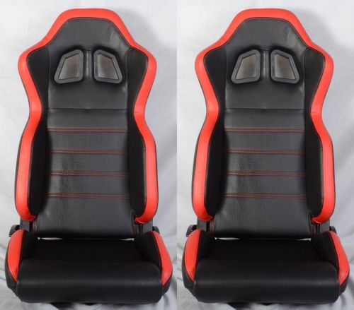 2 black &amp; red pvc leather racing seats reclinable w/ slider fit for acura