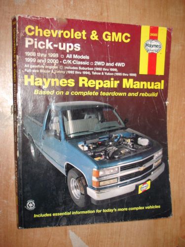 1988-2000 chevy gmc truck c/k shop manual service book 99 98 97 96 95 94 93 92