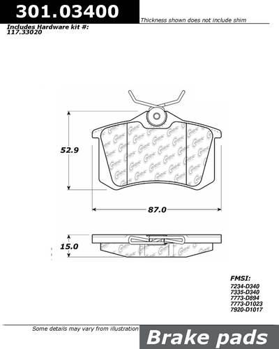 Centric 301.03400 brake pad or shoe, rear-premium ceramic brake pad w/shims