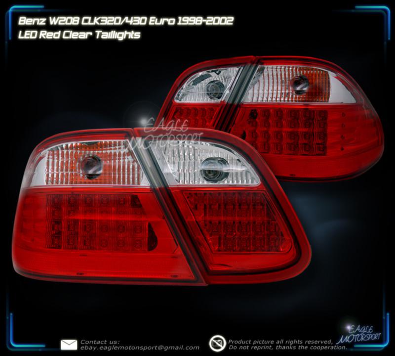 1998-2002 mercedes benz w208 clk class led red clear tail lights rear lamps