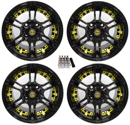 Madjax 14&#034; mirage black/yellow golf cart wheels/rims yamaha