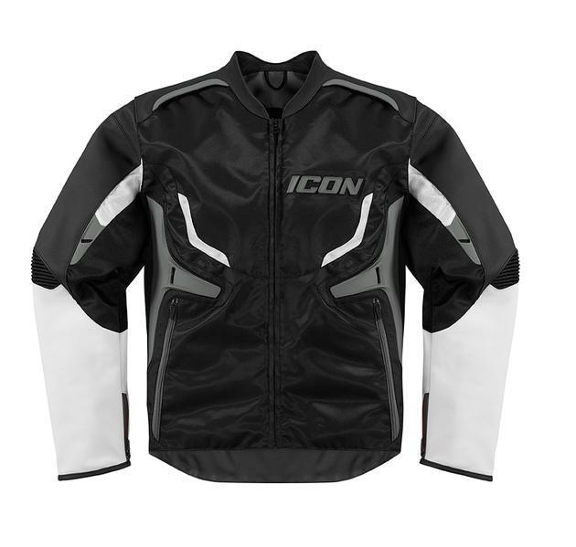 Icon compound leather/textile motorcycle jacket gray lg/large