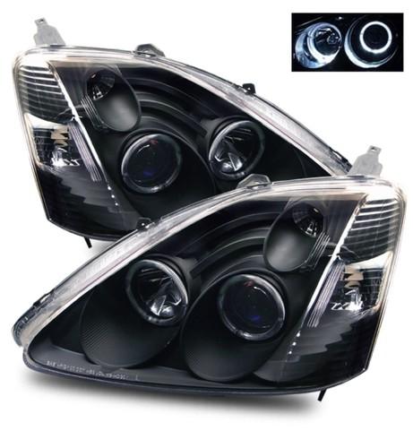 02-03 honda civic si ep3 hatchback led angel eye halo black projector headlights