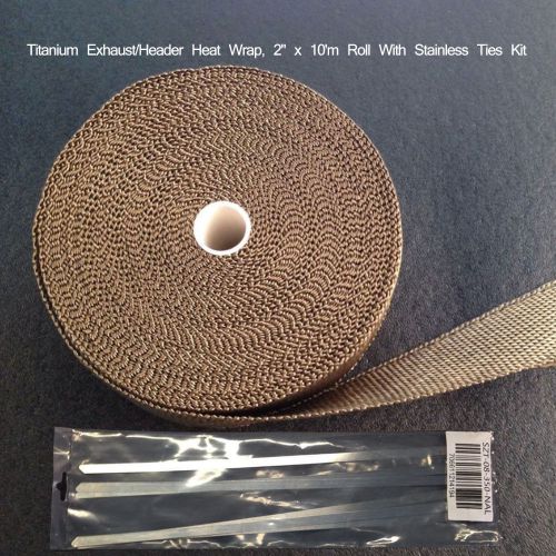 Titanium exhaust/header heat wrap, 2&#034; x 10m roll with stainless ties kit 2015