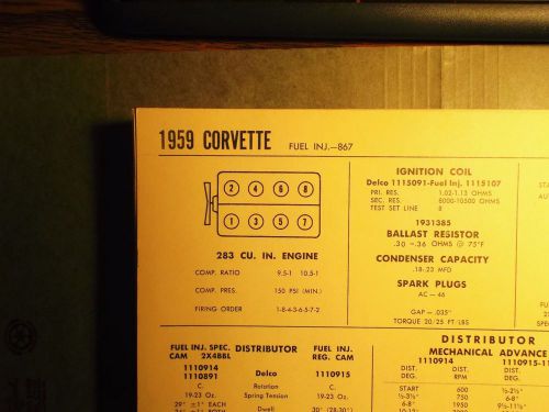 1959 chevrolet corvette eight series 283 ci v8 with fuel injection tune up chart