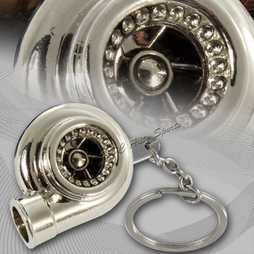 Universal jdm metallic turbo charger bearing spinning turbine key chain ring fob