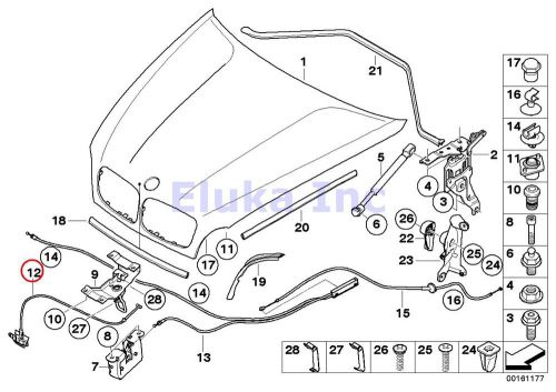 Bmw genuine engine mechanism hood safety catch pull handle with cable e70 e70n e