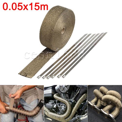 2&#034; x 590&#039; roll titanium shield exhaust header glassfiber car heat wrap tape 15m