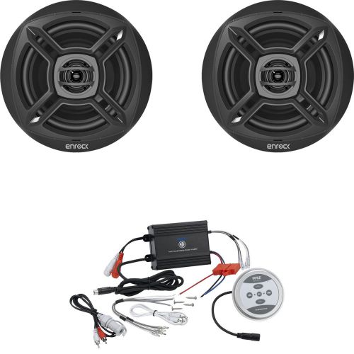 Pyle marine 600w bluetooth amplifier, enrock 6.5&#034; 100w black marine speakers