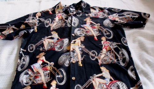 Black cotton motorcycle biker pin-up girl short sleeve shirt