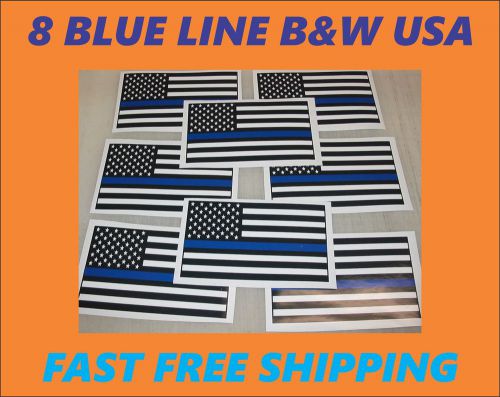 8 thin blue line usa black &amp; white flag sticker decals 4 police car window