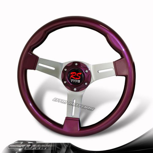 Jdm 6-holed 350mm purple wood grip style chrome spokes steering wheel universal