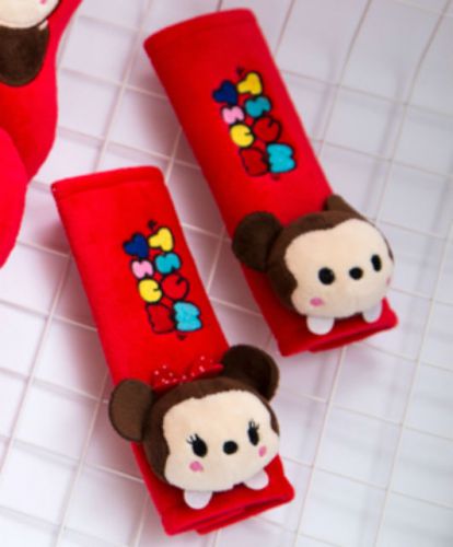 Tsum tsum mickey &amp; minnie mouse red color car use seat belt cover decoration set