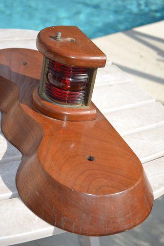 Vintage chris craft perko red/green boat bow light mounted on teak/mahogany wood