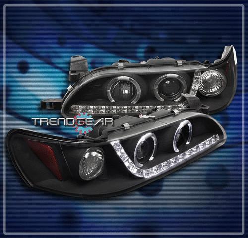 93-97 toyota corolla dual halo drl led projector headlights black 94 95 96 dx le