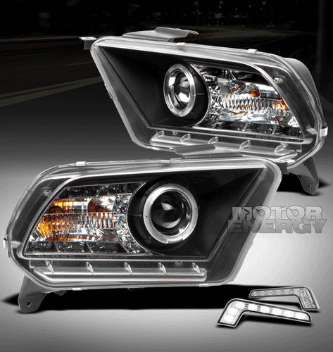 2010 2011 2012 ford mustang base/gt halo led black projector head light lamp+drl