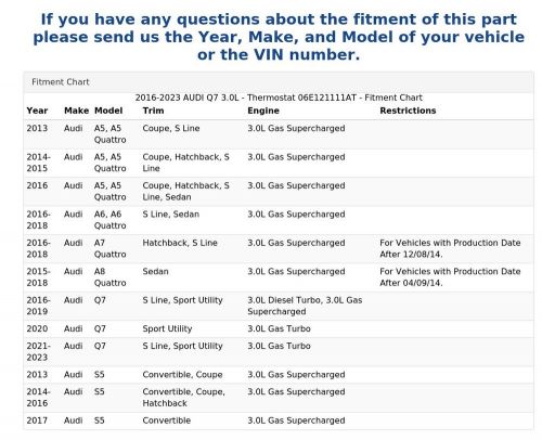 2016-2023 audi q7 3.0l - thermostat 06e121111at