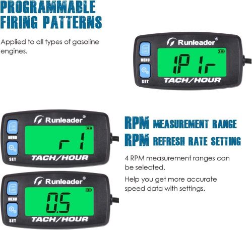 Runleader gas engine hour meter, maintenance tachometer for riding button-bu