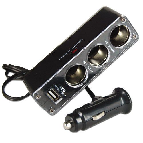 12v 3 way car cigarette lighter socket in car charger adapter splitter usb port