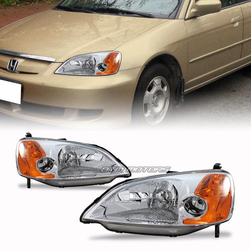 01-03 honda civic coupe/sedan chrome housing clear lens amber corner headlights