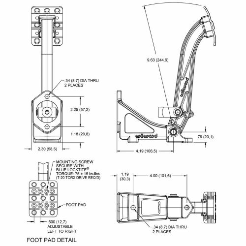 Wilwood clutch pedal kit 6:1 ratio universal floor mount pedal box race / rally