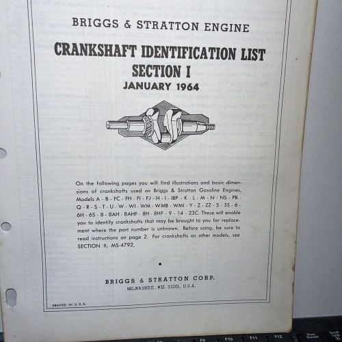 Briggs &amp; stratton crankshaft identification list 1964 very well illustrated