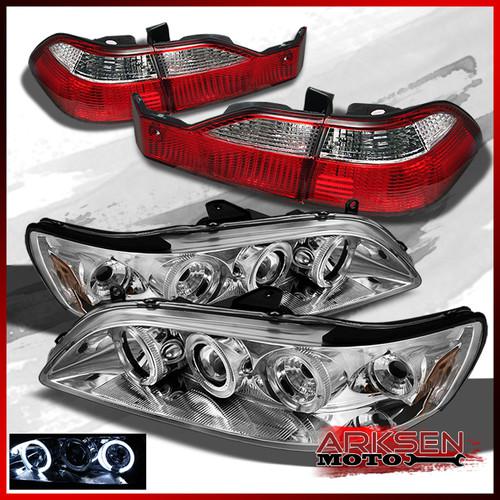 98-00 accord 2/4dr dual halo projector chrome headlights+red clear tail lights