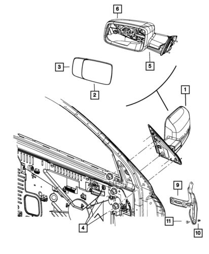 Genuine mopar outside rear-view mirror right 68412768ac