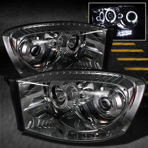 Smoked 06-08 ram 1500 2500 3500 halo led projector headlights lights lamps