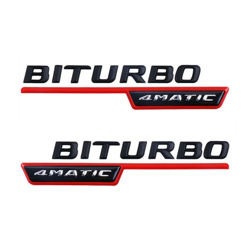 2pcs glossy black red biturbo emblem car vent fender badge for mercedes-benz amg