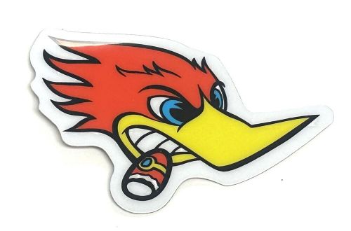 Woody woodpecker, road runner, racing auto car sticker 4&#034; x 2.8&#034; heavy duty cool