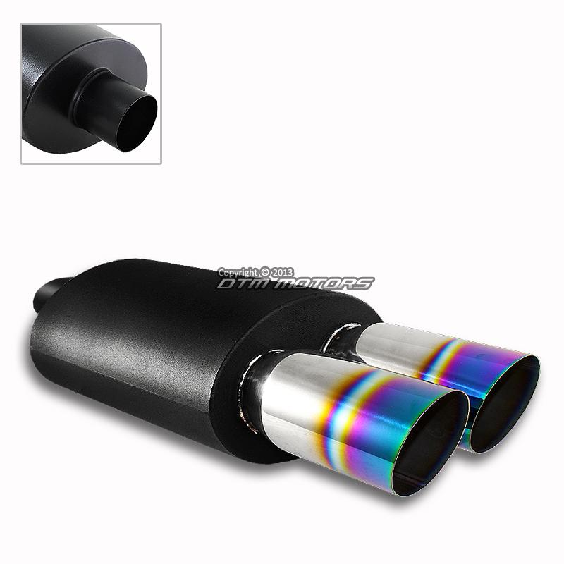 3" dual rainbow burnt slant tip black ceramic coated body 2.5" weld-on muffler