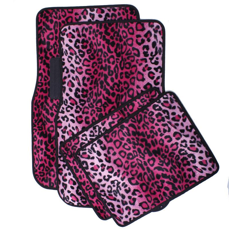 4pc hot pink leopard cheetah print carpet floor mats car truck lowest price fact