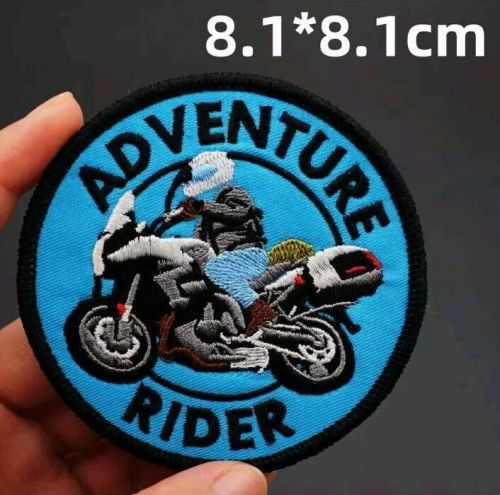 Adventure rider motorcycle  sew or stick on  patch.8.1 cm diameter.ref..av-l34