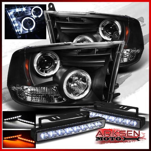 White/amber led fog lamp+09-13 dodge ram dual halo led black projector headlight