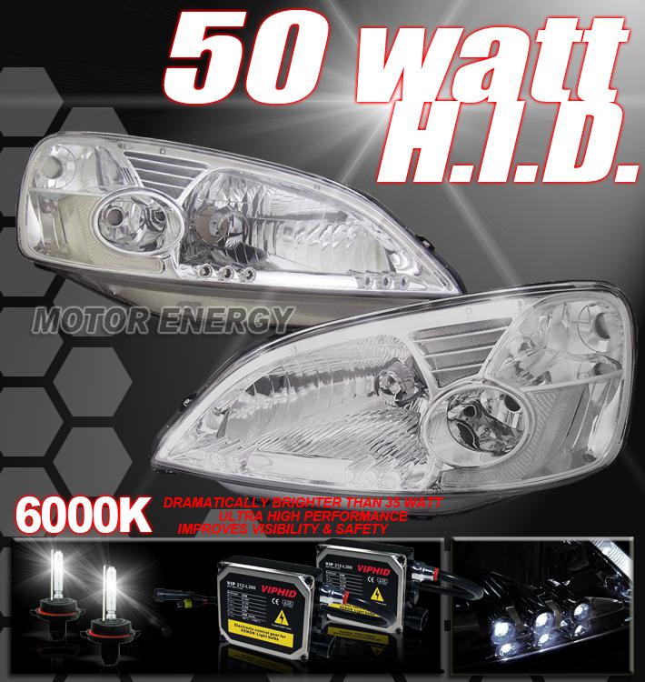 01-03 honda civic crystal led head lights+50w 6000k hid