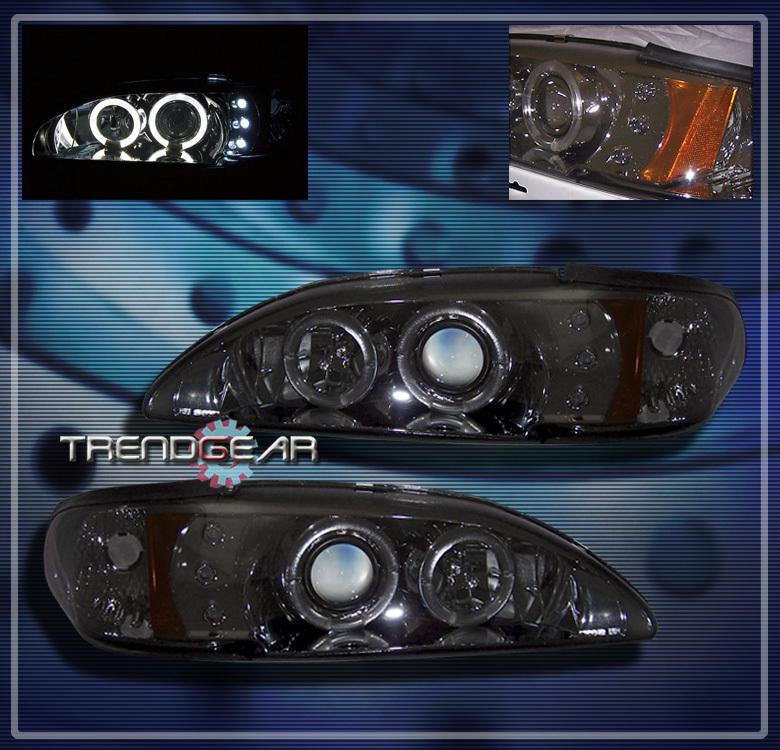 94-98 ford mustang halo led projector headlights lamps smoke 95 96 97 gt gts svt